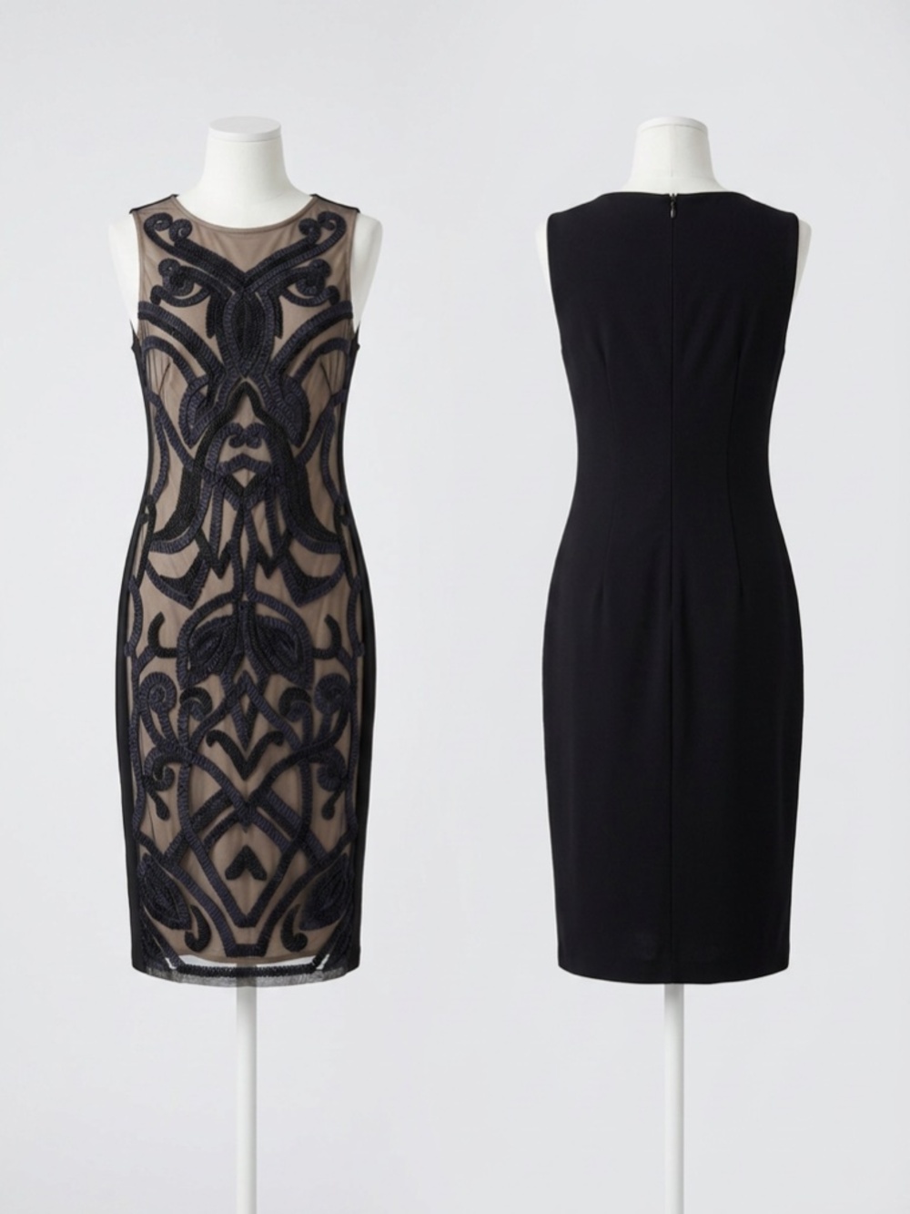 Marciano black Beaded Midi Dress with Nude Illusion